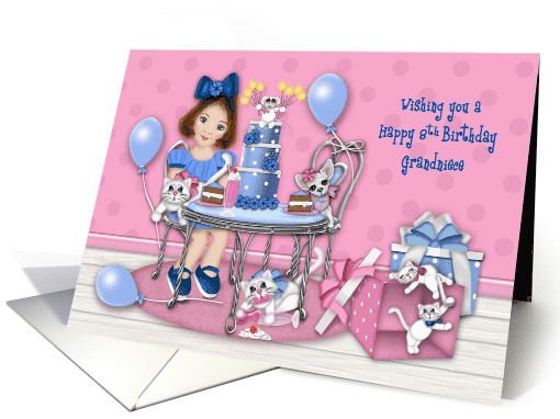 8th Birthday for a Grandniece Party with Kittens and a Puppy card