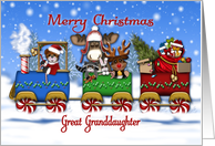 Christmas Train For Great Granddaughter Santa Bear and Forrest Animals card