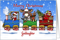 Christmas Train For Godaughter Santa Bear and Forrest Animals card