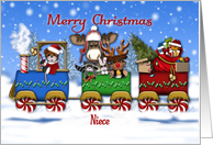 Christmas Train For Niece Santa Bear and Forrest Animals card