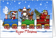 Christmas Train 1st Christmas Santa Bear Forrest Animals card