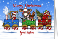 Christmas Train For a Great Nephew Santa Bear and Forrest Animals card