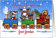 Christmas Train For a Great Grandson Santa Bear and Forrest Animals card