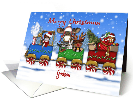 Christmas Train For a Godson Santa Bear and Forrest Animals card