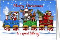 Christmas Train To a Special Little Boy Santa Bear and Forrest Animals card