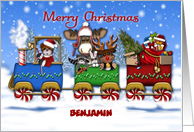Christmas Train Customize with Any Name Santa Bear and Forrest Animals card