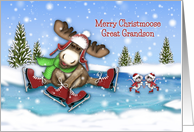 Christmas For a Great Grandson Ice Skating Moose and Mice card