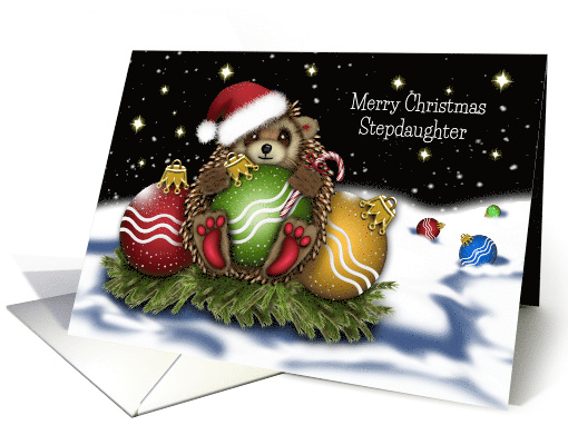 Christmas For a Stepdaughter Hedgehog With Christmas Ornaments card