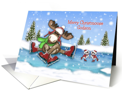 Christmas For a Young Godson Ice Skating Moose and Mice card (1707332)