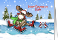 Christmas Customize With Any Name Ice Skating Moose and Mice card