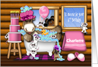 6th Birthday Customize With Any Name Moose in Tub Forrest Animals card