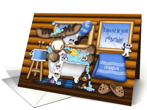 2nd Birthday For a Grandson Moose in a Tub With Mice and Animals card