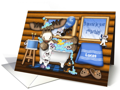 2nd Birthday Customize With Any Name Moose in a Tub Mice... (1708602)