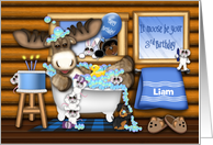3rd Birthday Customize With Any Name Moose in a Tub Mice and Animals card