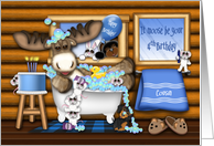 4th Birthday For a Cousin Moose in a Tub With Mice and Animals card