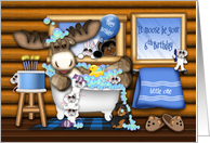 6th Birthday For a Young Boy Moose in a Tub Mice and Animals card