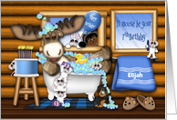 7th Birthday Customize With Any Name Moose in a Tub Mice and Animals card