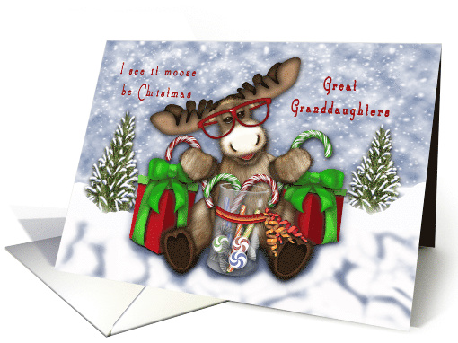 Christmas for Great Granddaughter Moose with Glasses card (1712334)