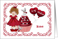 Valentine for Nece Puppy on a Cupcake Heart Balloons card