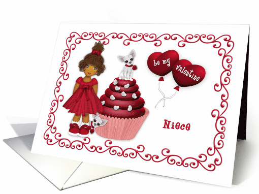 Valentine Ethnic For Niece Puppy on a Cupcake Heart Balloons card