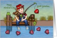 Valentine for a Great Grandson Little Boy Fishing on a Dock card