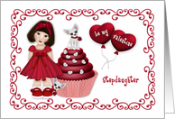 Valentine for a Asian Stepdaughter Girl Puppy on a Cupcake Hearts card