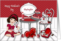 For Asian Stepdaughter Valentine’s Day Valentine Kitten and a Puppy card