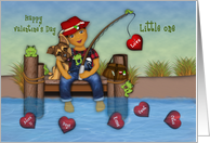 Valentine for an Ethnic Little Boy Fishing on a Dock with His Puppy card