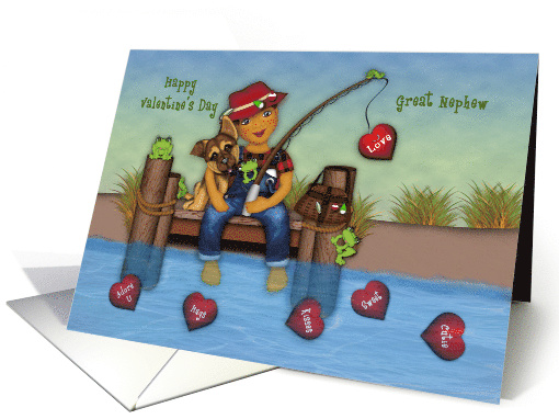 Valentine for an Ethnic Great Nephew Little Boy Fishing on a Dock card