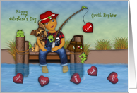 Valentine for an Ethnic Great Nephew Little Boy Fishing on a Dock card