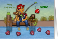 Valentine for an Ethnic Boy Customize with Any Name Little Boy Fishing card