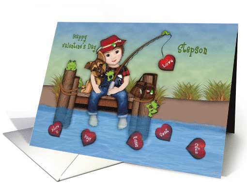 Valentine for a Stepson Little Boy Fishing on a Dock with... (1723630)