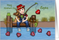 Valentine for a Stepson Little Boy Fishing on a Dock with His Puppy card