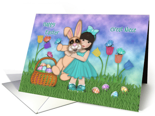 Asian Great Niece Easter Little Girl Holding a Huge Bunny card