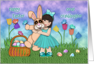 Asian Great Granddaughter Easter Little Girl Holding a Huge Bunny card