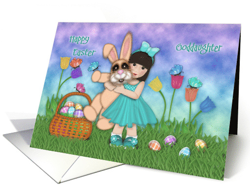 Asian Goddaughter Easter Little Girl Holding a Huge Bunny card