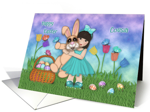 Asian Young Cousin Easter Little Girl Holding a Huge Bunny card