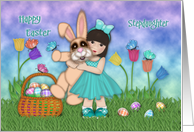Asian Young Stepdaughter Easter Little Girl Holding a Huge Bunny card