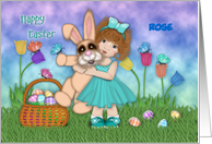 For A Little Girl Customize Easter Little Girl Holding a Huge Bunny card