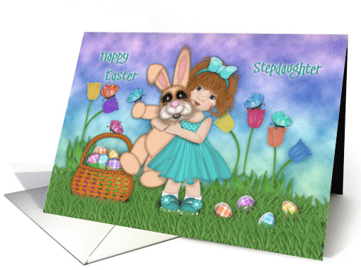 For A Stepdaughter Easter Little Girl Holding a Huge Bunny card