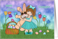 For A Stepdaughter Easter Little Girl Holding a Huge Bunny card