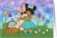 For A Ethnic Niece Easter Little Girl Holding a Huge Bunny card