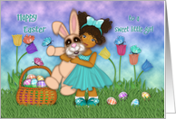 For A Ethnic Young Girl Easter Little Girl Holding a Huge Bunny card