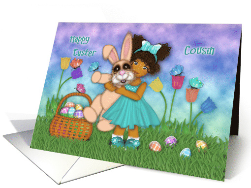 For A Young Ethnic Cousin Easter Little Girl and a Huge Bunny card