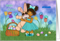 For A Young Ethnic Girl Customize Easter Little Girl and a Huge Bunny card