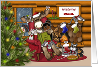 Christmas Customize Any Name Moose Reading to the Animals by the Fire card