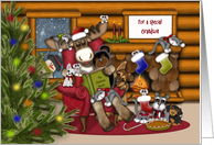 Christmas For Grandson Moose Reading to Animals by the Fire card