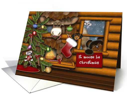 It Moose Be Christmas, General Log Cabin Scene, Animals card (1748606)