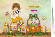 Easter Customize with Any Name Redhead Girl Sitting Egg Holding Bunny card