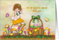 Easter for a Little Girl Redhead Girl Sitting Egg Holding Bunny card
